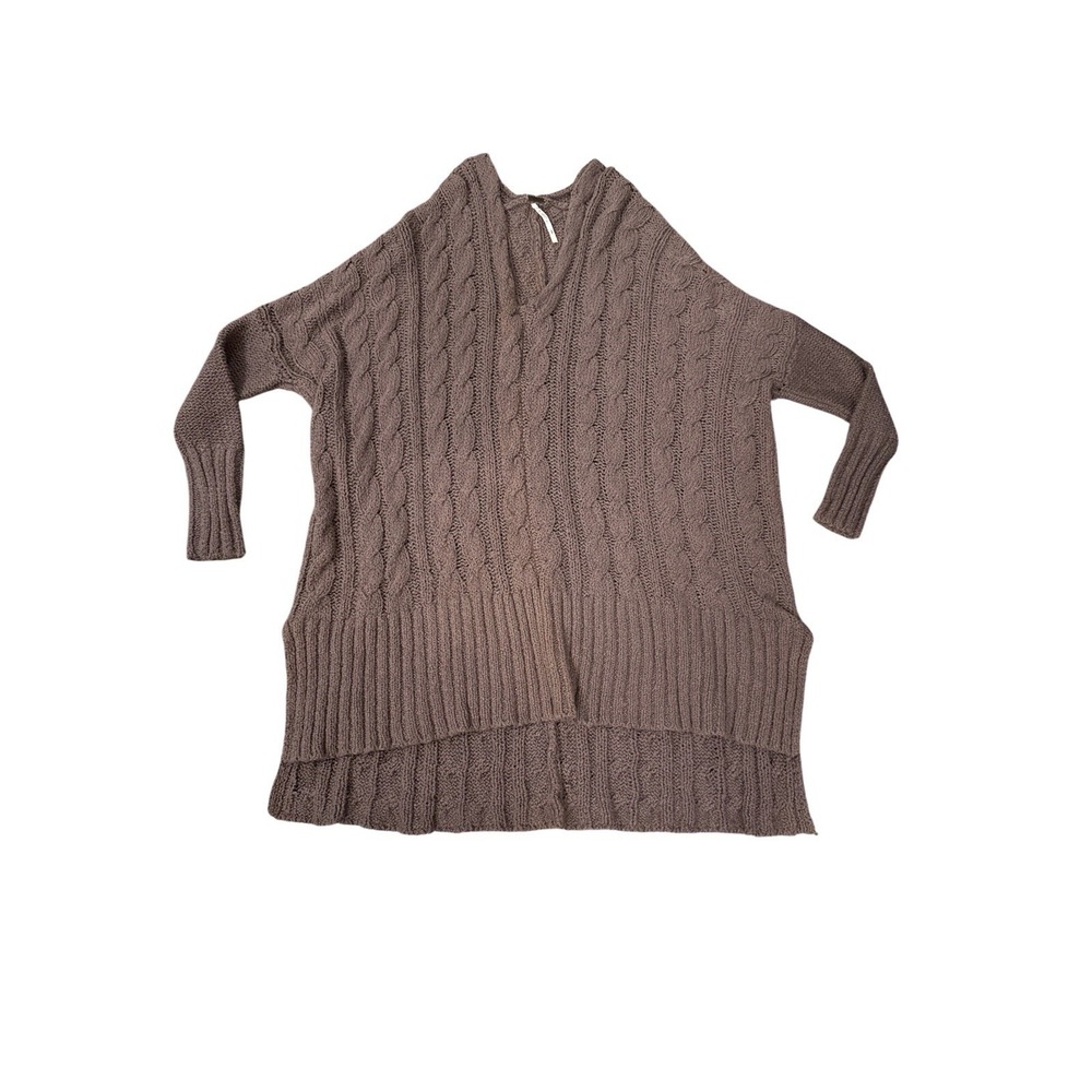 Free People Easy Cableโ Knit V Neck Sweater Size Small Oversized Mushroom Ribbed